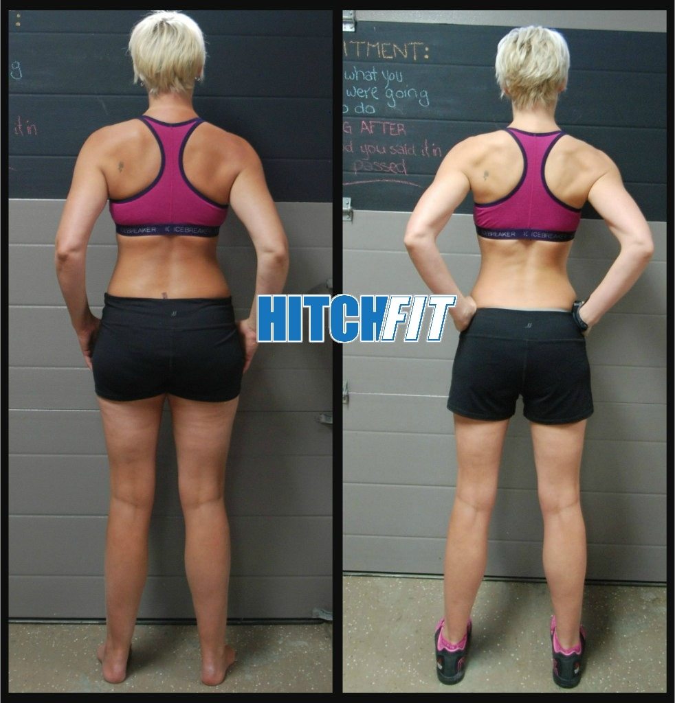 Before and After Weight Loss Back Pictures - Kristin lost 10% body fat with Hitch Fit Nutrition and Exercise Plan